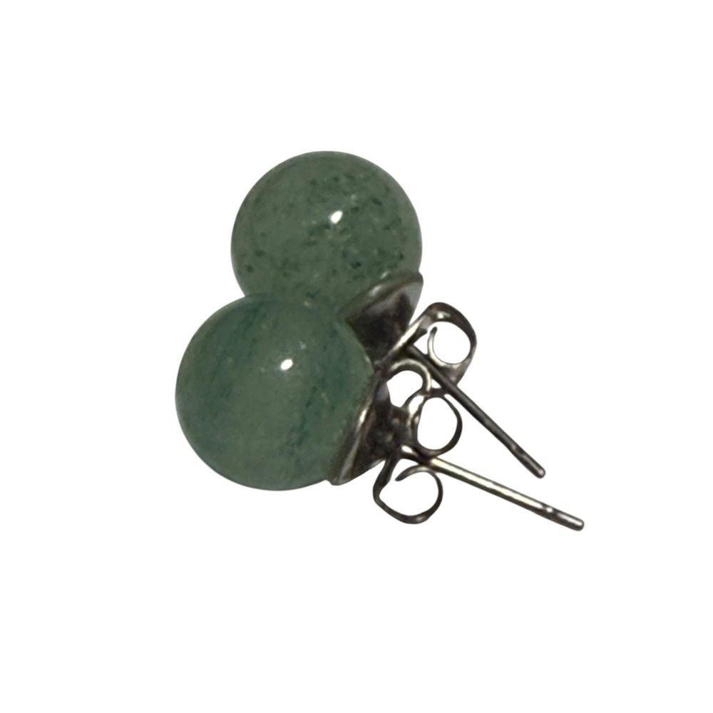 Vtg Green Aventurine Style Stone Stud Earrings Silver Tone Posts Boho Natural